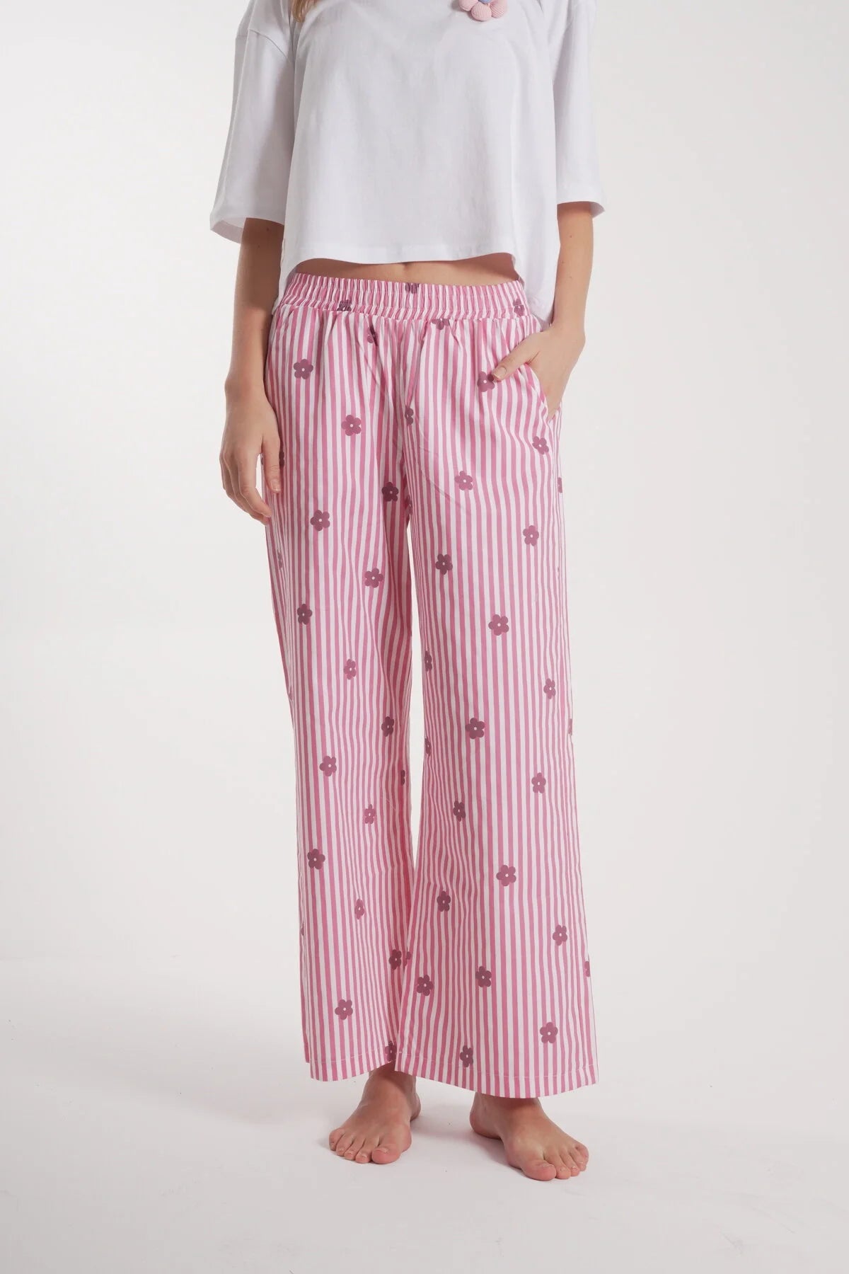 Kadın Çiçek Detay Uzun Pijama Takımı