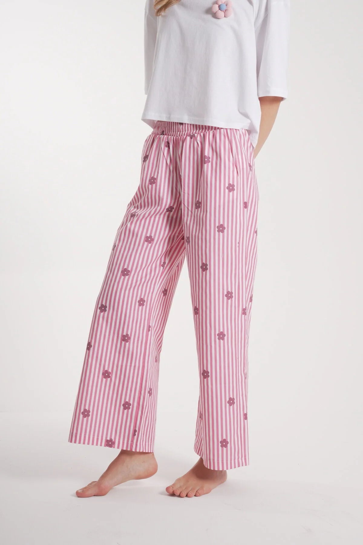 Kadın Çiçek Detay Uzun Pijama Takımı