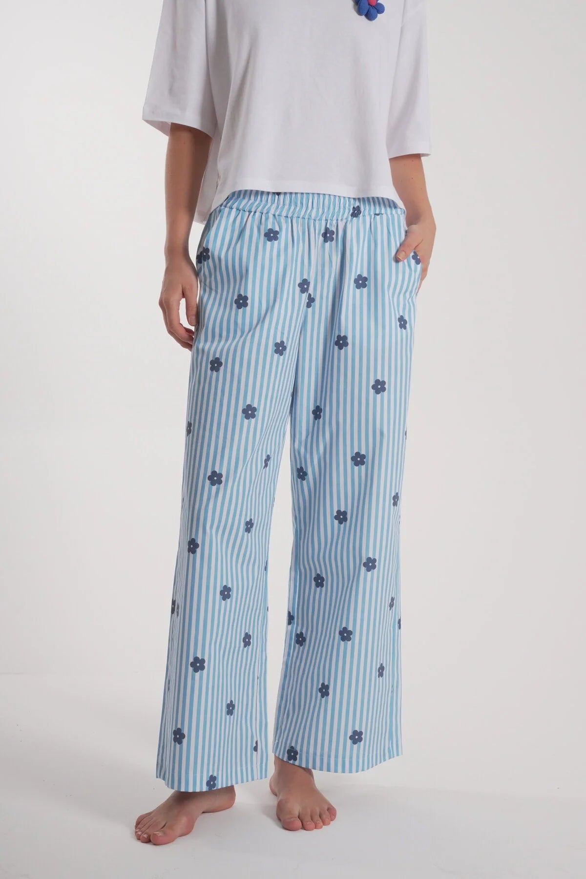 Kadın Çiçek Detay Uzun Pijama Takımı